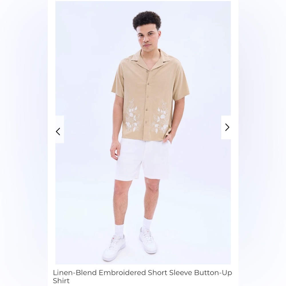 NWT BLUENOTES Linen-Blend Embroidered Short Sleeve Button-Up Shirt sz S,ptp21